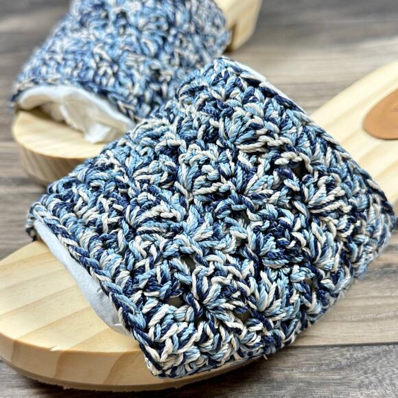 NIB The Sak Ella Hand Crochet Wooden Platform Clog Sandals 8 Blue Static Shell - Picture 5 of 10